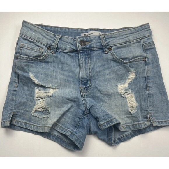 Bluenotes Aeropostale Jean Shorts Y2k Distress Rip Light Wash Midrise Shortie 27 - Picture 1 of 4